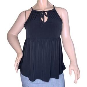 Torrid NWT Babydoll Blouse Size 1 Black Front and Back Keyhole Halter Top
